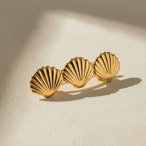 18K Gold Plated Stainless Steel Seashell Barrette Coastal Summer Hair Clip